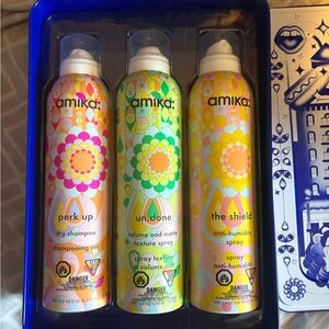 amika  Trio Hair Sprays - Pink, Green, Yellow Floral Cans